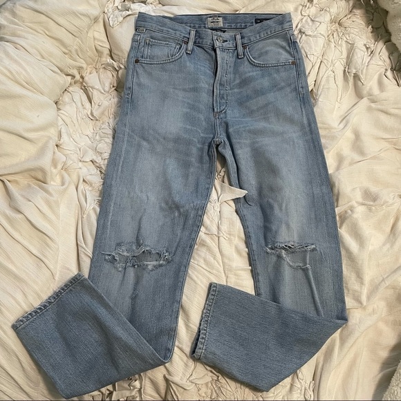 CITIZENS of Humanity Liya High Rise Classic Fit Crop Blue Distressed Jeans 25 - Picture 9 of 9